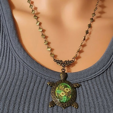 green steampunk turtle necklace (1)