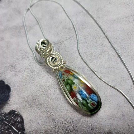 Millefiori Garden Glass Necklace – Handwrapped Floral Glass Pendant (5)