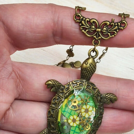 green steampunk turtle necklace (6)