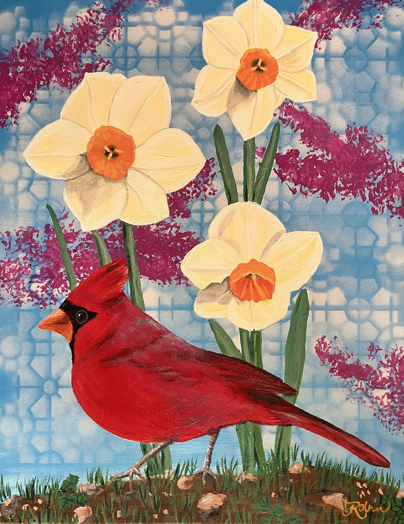 Cardinal and Daffodils