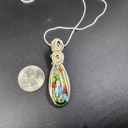 Millefiori Garden Glass Necklace – Handwrapped Floral Glass Pendant (4)