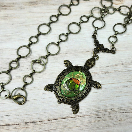 ammolite steampunk turtle necklace (1)