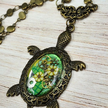 green steampunk turtle necklace (4)