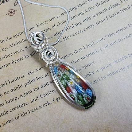 Millefiori Garden Glass Necklace – Handwrapped Floral Glass Pendant (6)