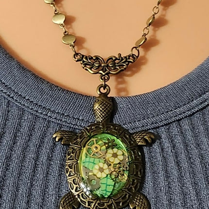green steampunk turtle necklace (9)