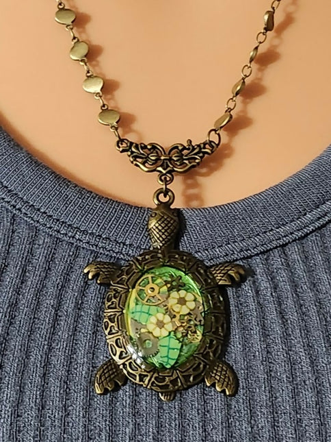 green steampunk turtle necklace (9)