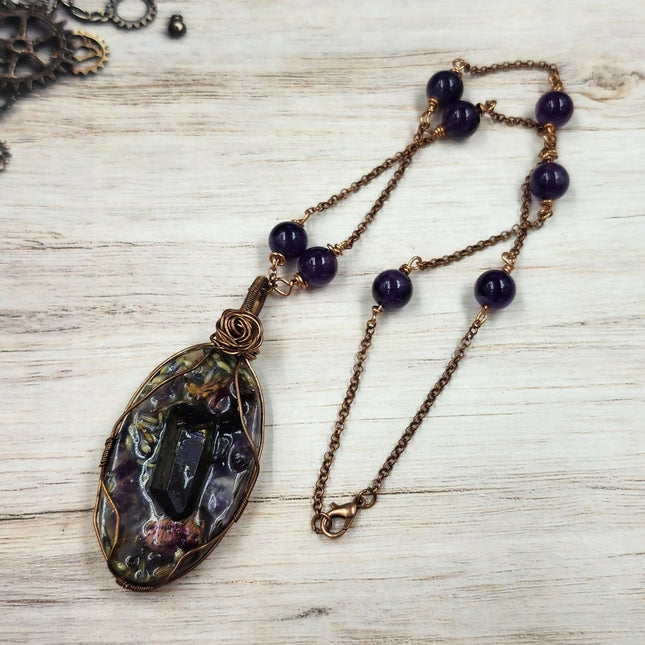 grief healing orgonite necklace lavender amethyst the steampunk buddha (1)