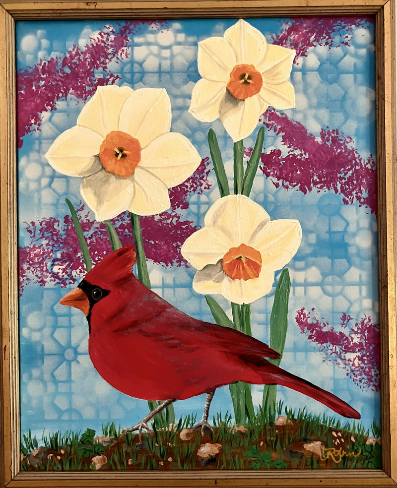 Cardinal and Daffodils