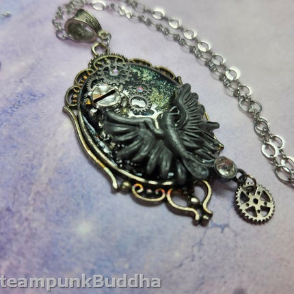 Raven of the Clockwork Veil Steampunk Necklace (4)