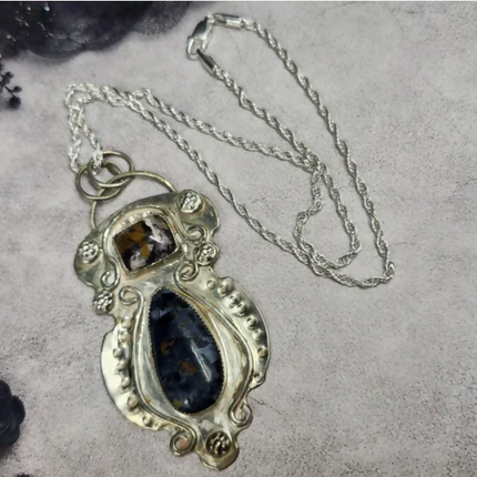Pietersite and Indian Blanket Jasper Pendant steampunk buddha  (1)