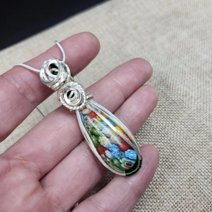 Millefiori Garden Glass Necklace – Handwrapped Floral Glass Pendant (3)