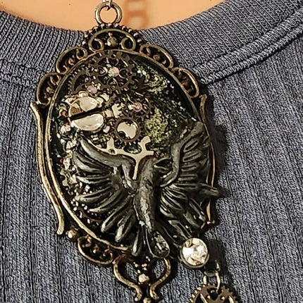 Raven of the Clockwork Veil Steampunk Necklace (2)