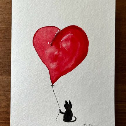 NC3 Black Cat with Red Heart Balloon