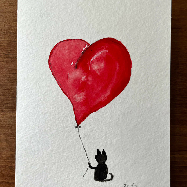 NC3 Black Cat with Red Heart Balloon