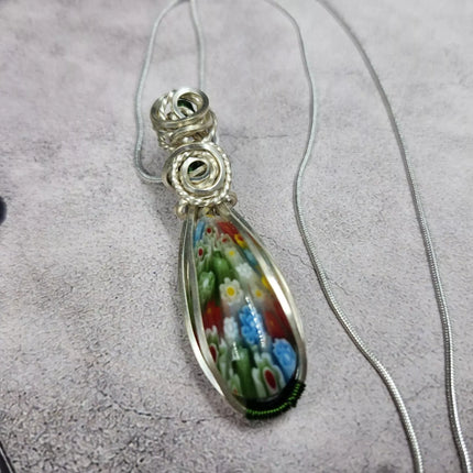 Millefiori Garden Glass Necklace – Handwrapped Floral Glass Pendant (7)