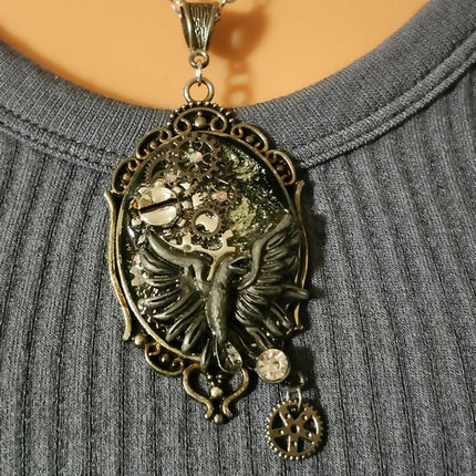 Raven of the Clockwork Veil Steampunk Necklace