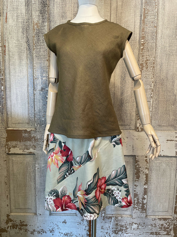 Origami Skirt, Vintage Celery Floral