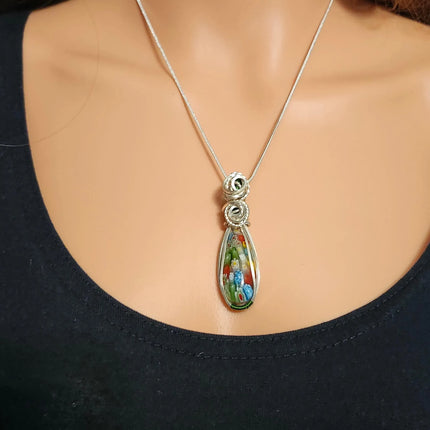 Millefiori Garden Glass Necklace – Handwrapped Floral Glass Pendant (1)
