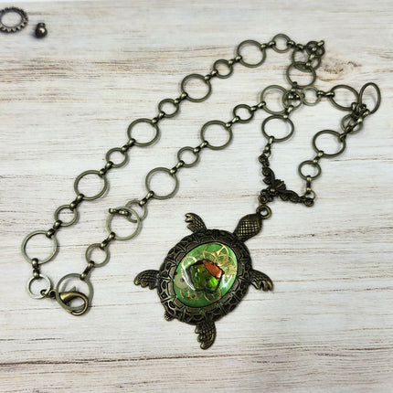 ammolite steampunk turtle necklace (3)