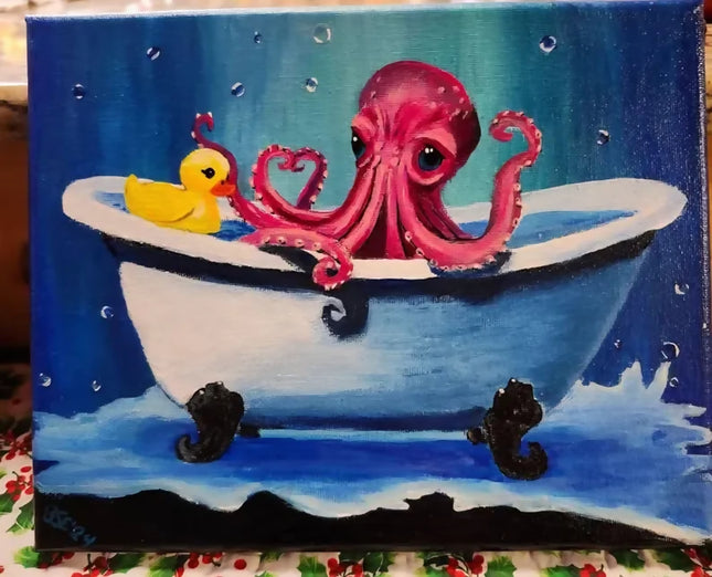 Splish Splash Pink Octopus Rubber Ducky Bathtub Art (2)